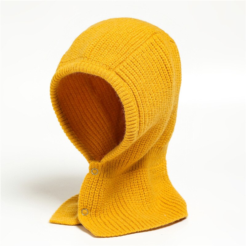 Gelbe Strick-Balaclava für Kinder, warme Wintermütze, weiches Material, modisches Accessoire.