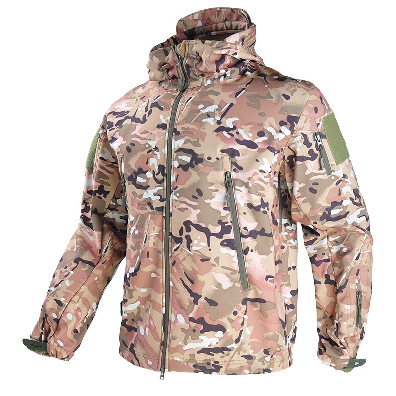 Tarnjacke Herren, Camouflage, wasserdicht, Outdoor, Kapuze, Reißverschluss, Polyester.