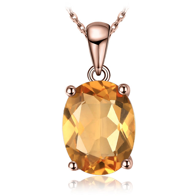 Rosegoldene Halskette mit gelbem Citrin-Anhänger, 925 Sterling Silber, eleganter Schmuck.