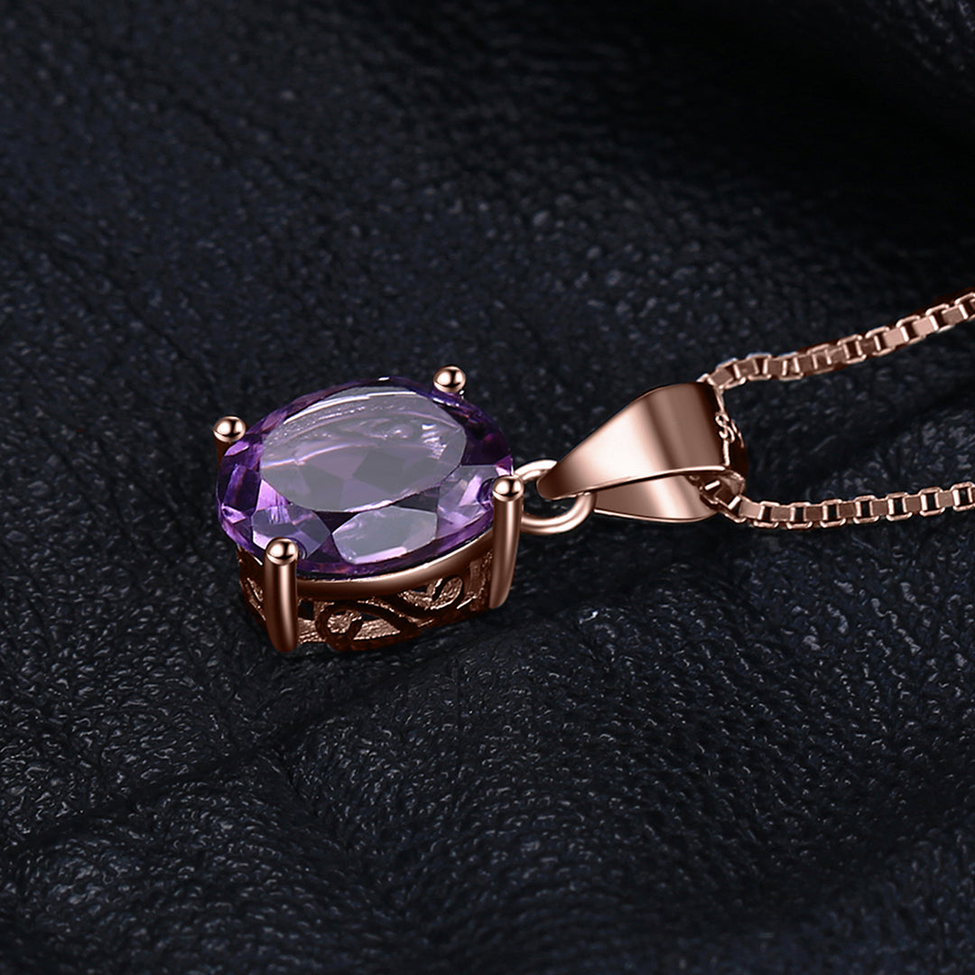 Anhänger Halskette mit Amethyst, rosévergoldet, 925 Sterling Silber, elegantes Schmuckdesign.