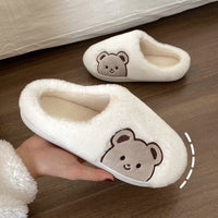 Weiße Plüsch-Hausschuhe mit Bärenmotiv, gemütlich, rutschfest, Damenmode.