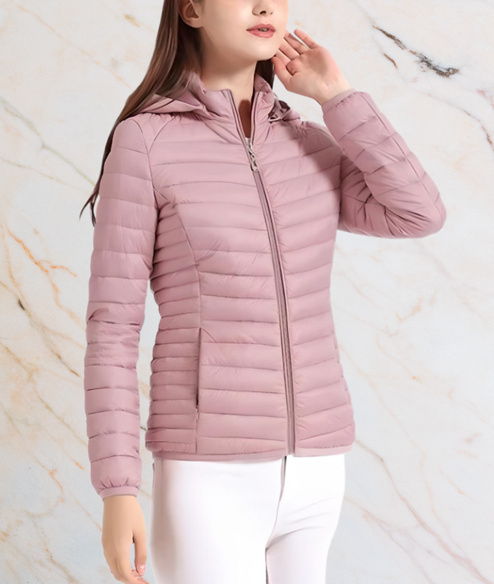 Damen Steppjacke rosa, leicht, Reißverschluss, Kapuze, Herbstmode, stilvoll, warm, elegant