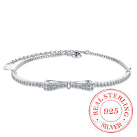Silberarmband mit Schleife, Zirkonia, verstellbar, 925 Sterling Silber, Damen-Schmuck.
