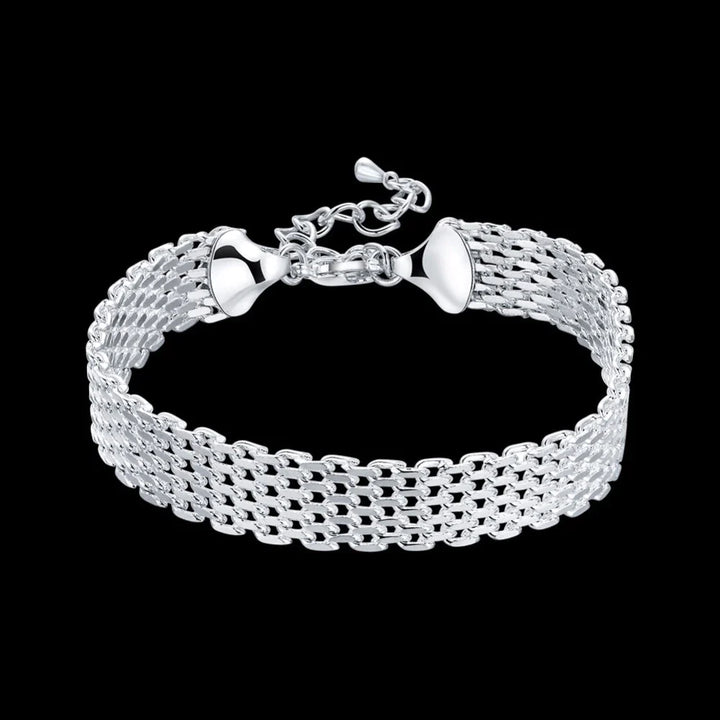 Silberarmband Damen, geflochtenes Design, verstellbar, eleganter Schmuck, Geschenkidee.