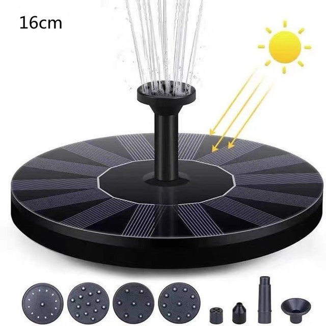 Schwarzer Solarbrunnen 16cm, Garten-Dekoration, solarbetrieben, für Teich oder Vogelbad.