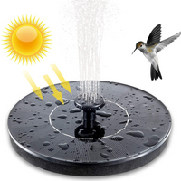 Mini Solarbrunnen schwarz, rund, für Garten, Teich, solarbetrieben, mit Wasserstrahl und Vogel.