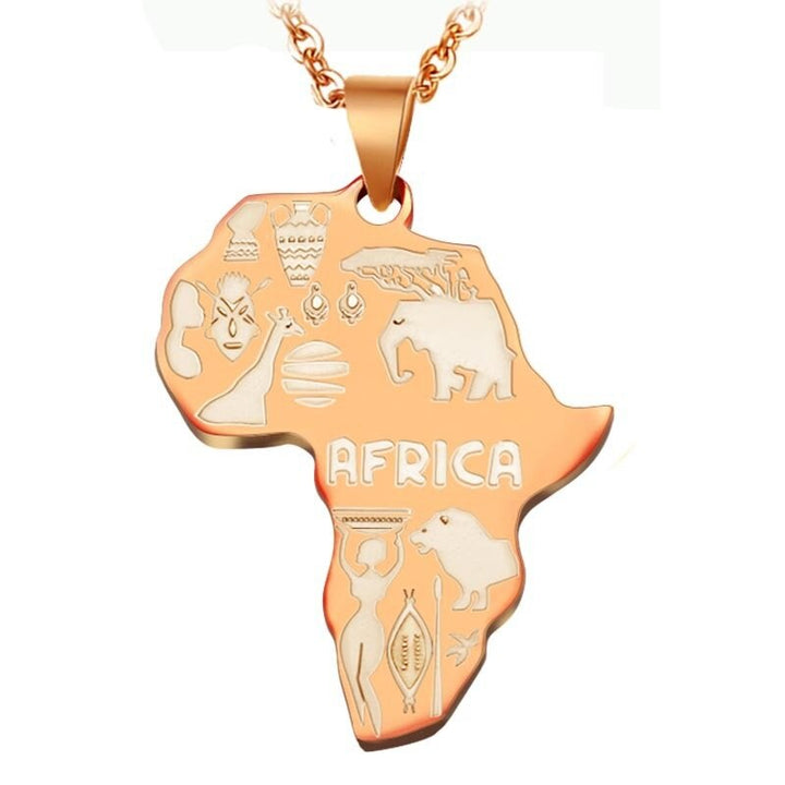 Goldene Afrika-Anhänger-Halskette, Kontinent-Design, afrikanische Symbole, Modeschmuck.