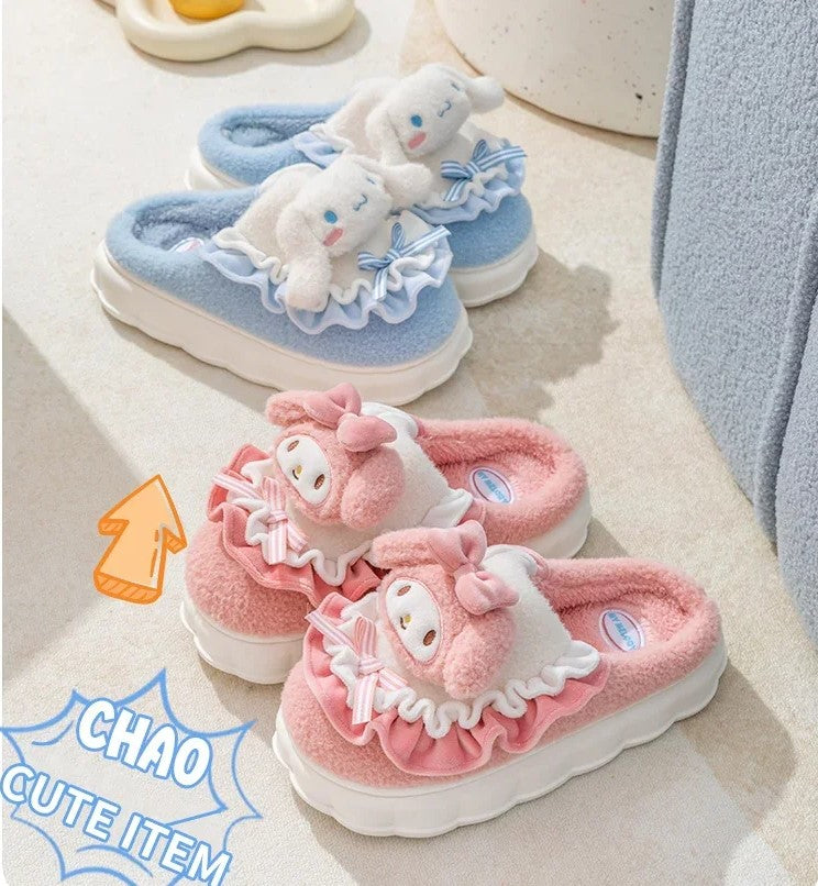 Plüsch-Hausschuhe rosa und blau, Tiermotiv, rutschfeste Sohle, gemütlich, Damenmode.