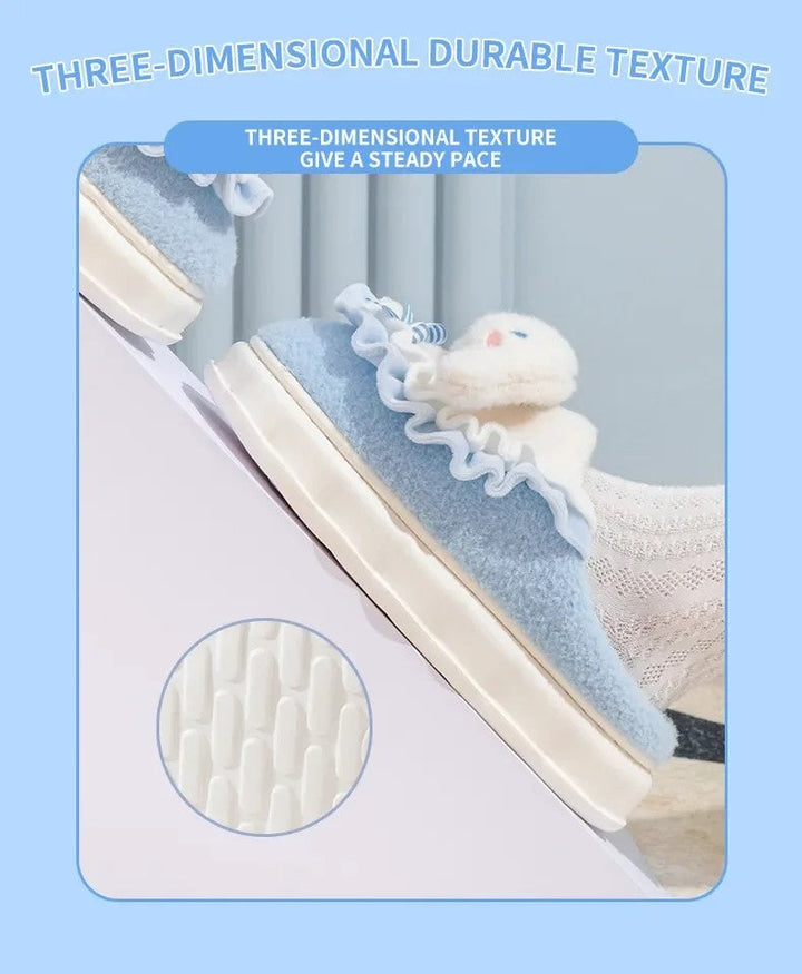 Blaue Plüsch-Hausschuhe mit Bärchen-Design, rutschfeste Sohle, Damenmode, gemütlich.