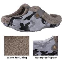 Camouflage Clogs mit warmem Fellfutter, wasserdicht, rutschfest, bequem, Unisex.