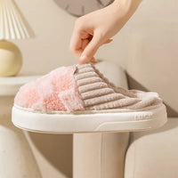 Damen Hausschuhe rosa Plüsch, rutschfeste Sohle, gemütlich, warm, Wintermode, bequem.