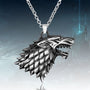 Silberner Wolfskopf-Anhänger an Kette, Edelstahl, Herrenmode, Fantasy-Schmuck, Geschenkidee.
