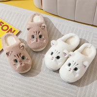 Katzenschuhe Plüsch Hausschuhe, beige und weiß, Damen, gemütlich, rutschfest, Wintermode.