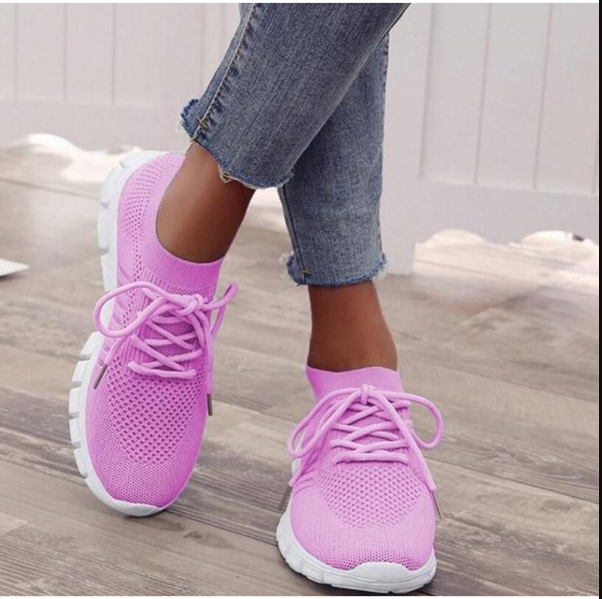 Damen Sneaker rosa, atmungsaktiv, Strickmaterial, Freizeit, modisch, bequeme Passform.
