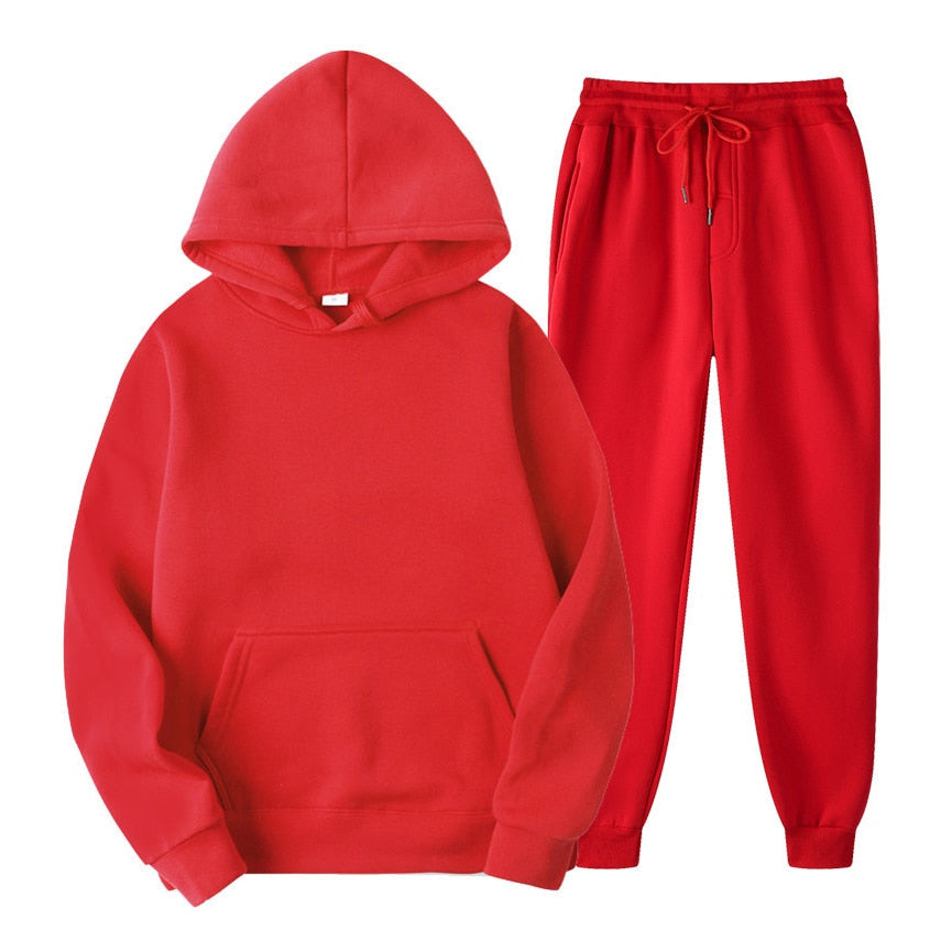 Roter Kapuzenpullover und Jogginghose Set, Unisex, Baumwolle, bequem, Freizeitkleidung.