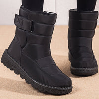 Schwarze Winterstiefel Damen, wasserdicht, gefüttert, rutschfeste Sohle, modisch, bequem.