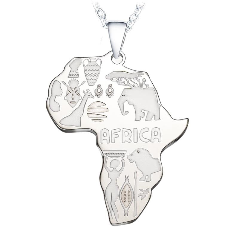 Silberne Afrika-Anhänger-Halskette mit Tiermotiven und Gravuren, Schmuck für Damen und Herren.