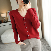 Roter V-Ausschnitt Strickcardigan Damen, locker, dünn, Herbstmode, große Größe.