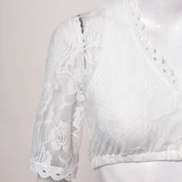 Weiße Spitzenbluse Damen, Halbarm, florales Muster, elegant, Sommermode, festlich.