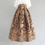 Beiger Rock mit Rosenmuster, A-Linie, knielang, elegantes Design, Damenmode.