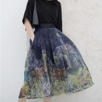 Damenrock mit Van Gogh-Motiv, blau, knielang, Faltenrock, Kunst-Design, modisch, elegant