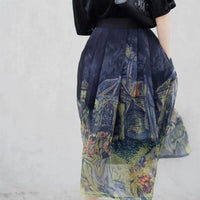 Damenrock mit Van Gogh-Motiv, blau, knielang, elegantes Design, Kunst-inspiriert.