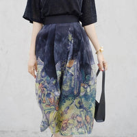 Damenrock mit Van Gogh-Motiv, knielang, schwarz-bunt, elegantes Design, Kunst-inspiriert.