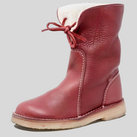 Roter Lederstiefel mit Schnürung, gefüttert, Damen-Winterstiefel, rutschfeste Sohle.