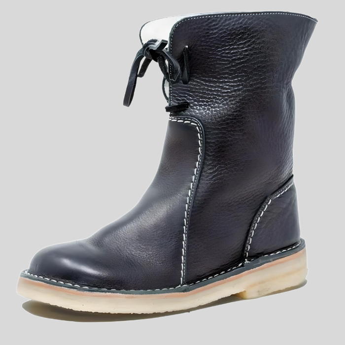 Schwarzer Lederstiefel mit Schnürung, rutschfeste Sohle, modisch, robust, Damenstiefel.