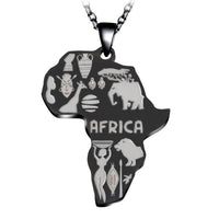 Afrika-Anhänger aus Edelstahl, schwarz-silber, mit Tiermotiven, Kette, Schmuck für Herren