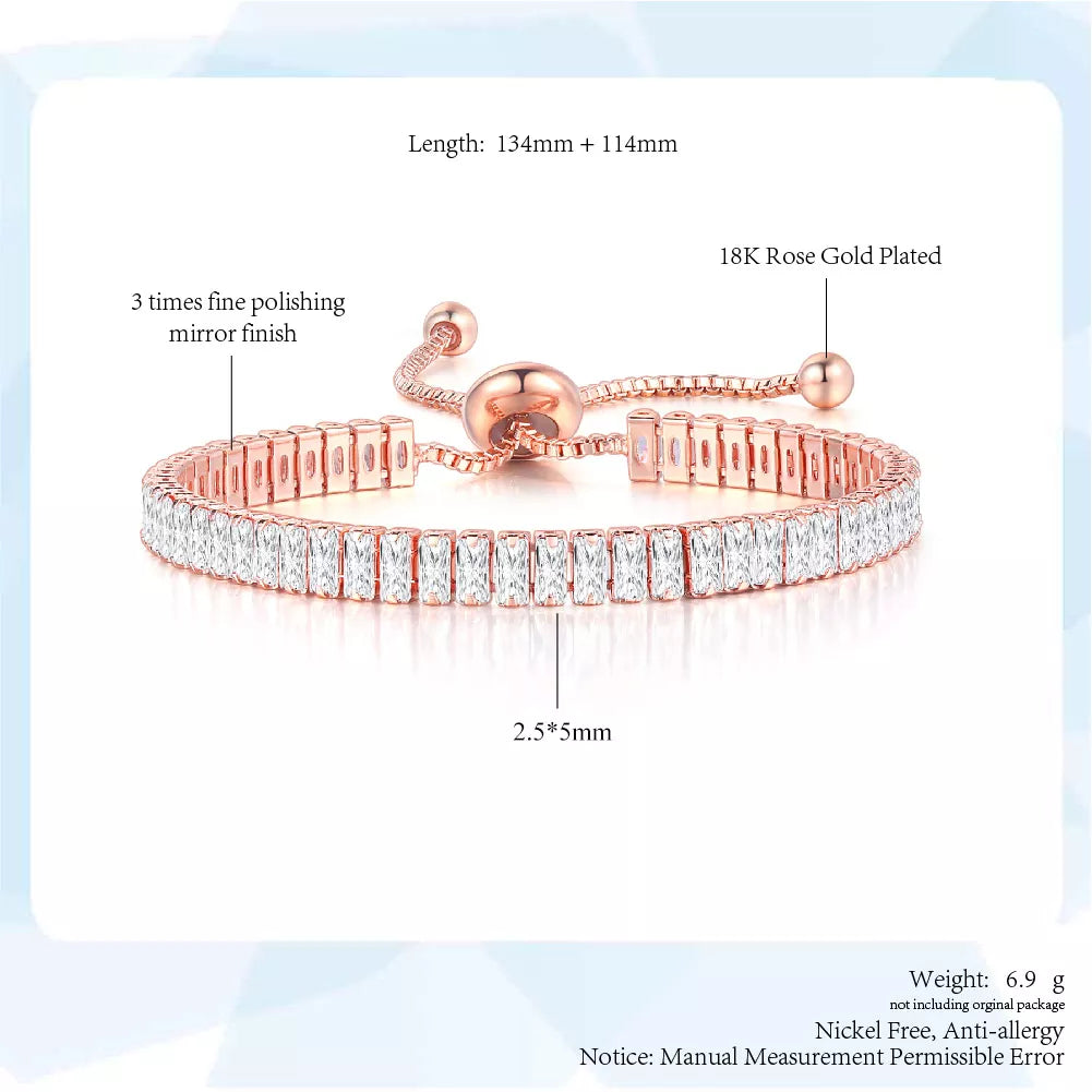 18K Roségold Armband, Zirkonia, verstellbar, nickelfrei, antiallergisch, 134mm Länge.