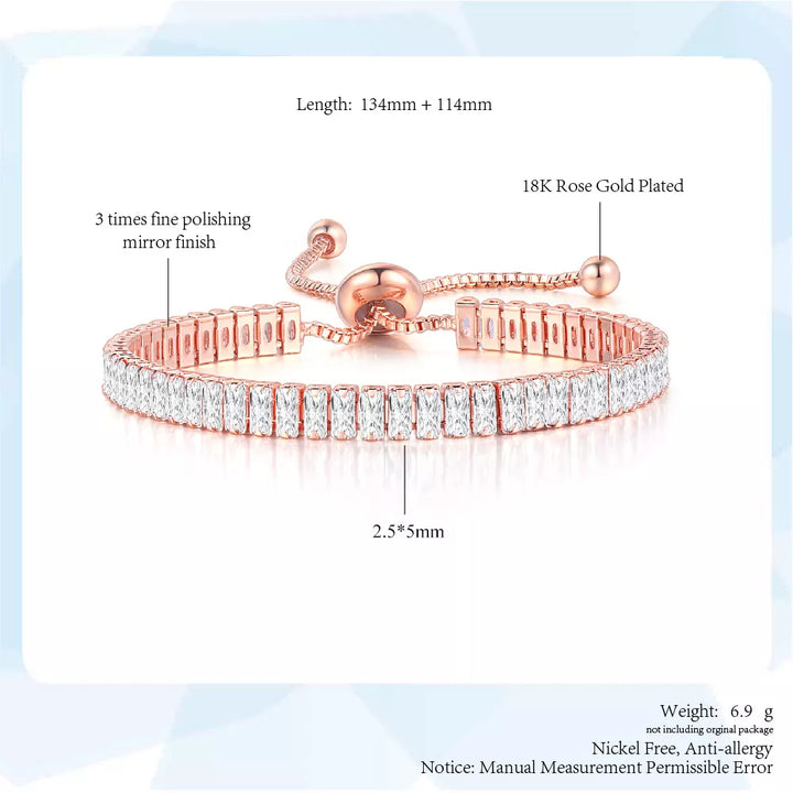 18K Roségold Armband, Zirkonia, verstellbar, nickelfrei, antiallergisch, 134mm Länge.