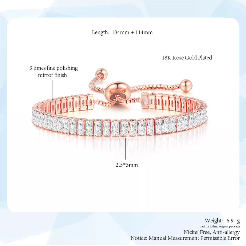 18K Roségold Armband, Zirkonia, verstellbar, nickelfrei, antiallergisch, 134mm Länge.