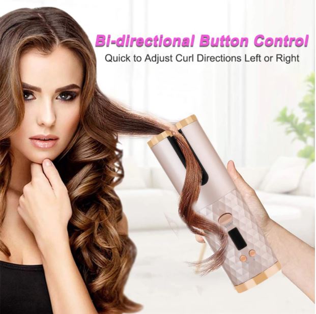 Automatischer Lockenstab, kabellos, weiß, bidirektionale Steuerung, Haarstyling-Gerät.