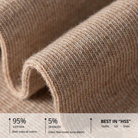 Beigefarbener Strickstoff aus 95% Baumwolle, 5% Spandex, elastisch, weich, gesund.