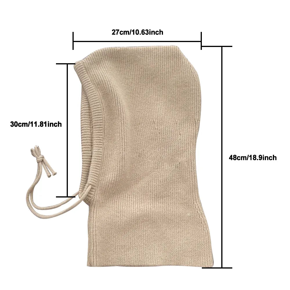 Beige Strick-Balaclava, Unisex, 100% Baumwolle, mit Kordelzug, Maße: 27x48 cm, Winteraccessoire
