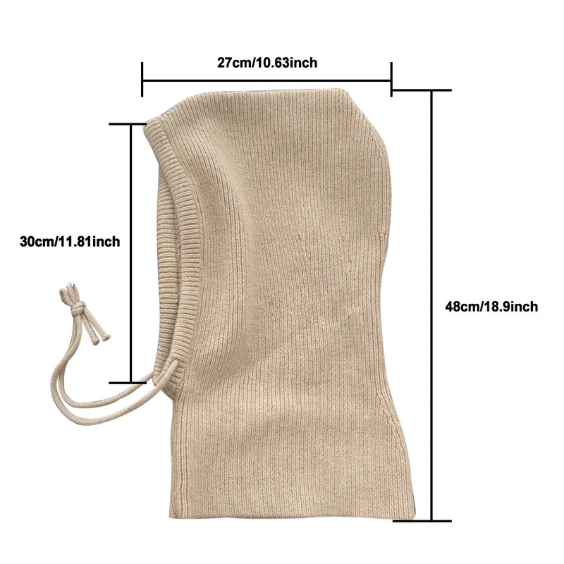 Beige Strick-Balaclava, Unisex, 100% Baumwolle, mit Kordelzug, Maße: 27x48 cm, Winteraccessoire