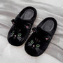 Schwarze Plüsch-Hausschuhe mit Katzenmotiv, grüne Augen, gemütlich, rutschfest, Damenmode.
