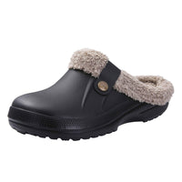 Schwarzer Clog mit braunem Futter, rutschfest, bequem, Unisex-Hausschuh, Wintermode.