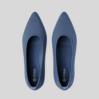 Blaue Damen-Ballerinas aus Strickstoff, spitze Form, Marke VIVAIA, umweltfreundlich.