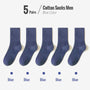 Fünf Paar blaue Herrensocken aus Baumwolle, bequem und langlebig.