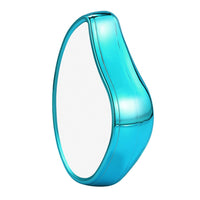 Blauer ergonomischer Handspiegel, glänzend, modern, für Badezimmer oder Kosmetik.