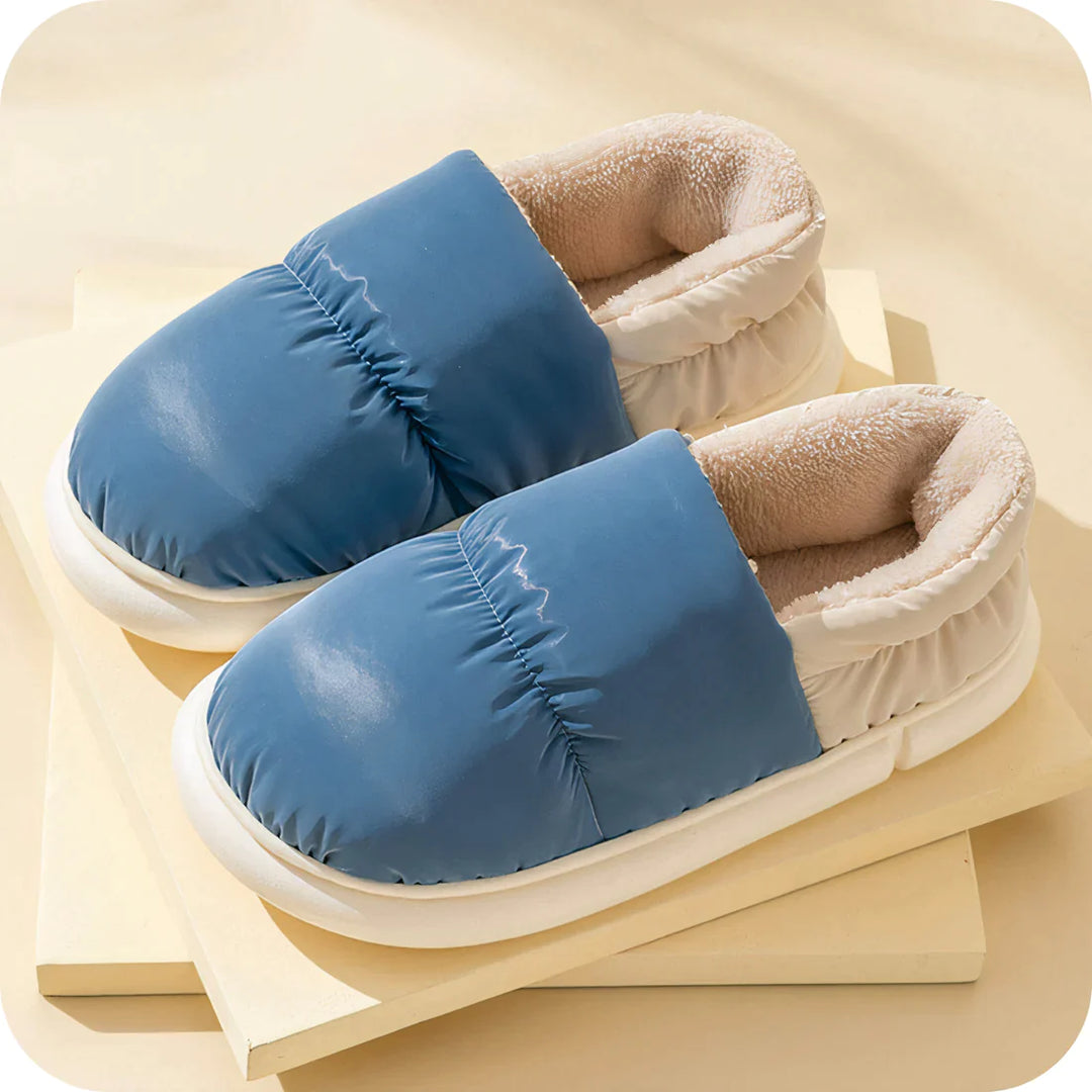 Blaue Hausschuhe, gefüttert, rutschfest, warm, für Damen und Herren, gemütlich, Wintermode.