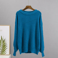 Blaue Damen-Kaschmirpullover, locker gestrickt, warm, Wintermode, weiches Material.