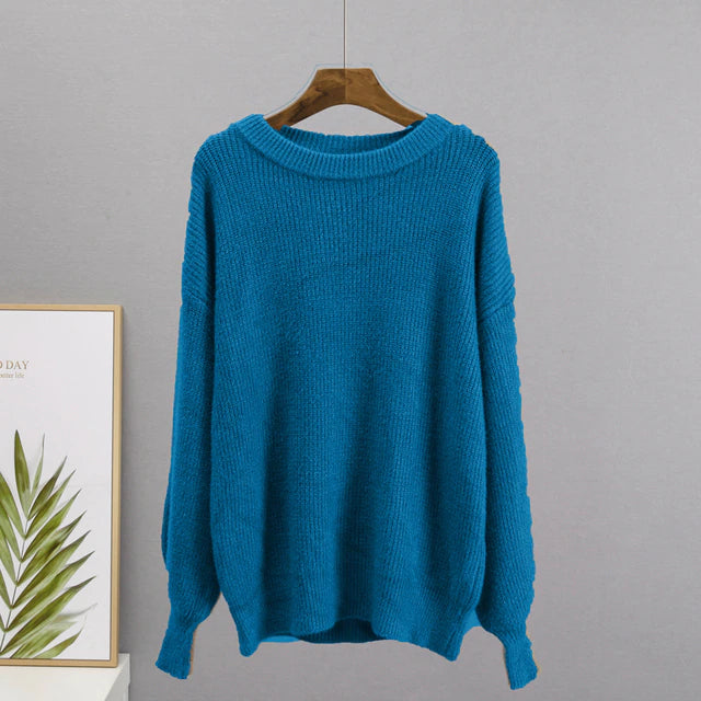 Blaue Damen-Kaschmirpullover, locker gestrickt, warm, Wintermode, weiches Material.