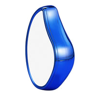 Blauer ergonomischer Handspiegel, glänzend, modern, für Badezimmer oder Friseur.