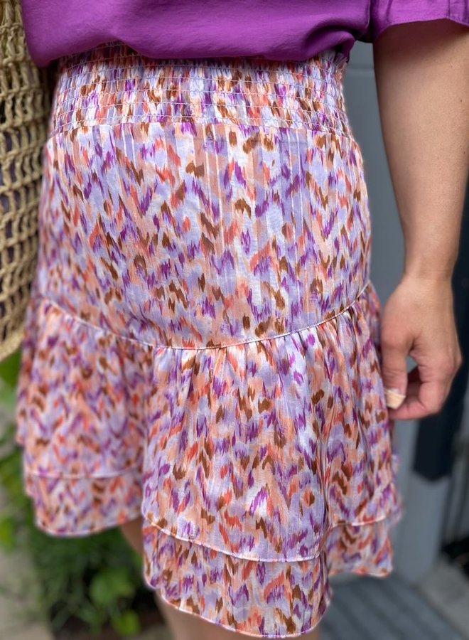 Faltenrock Damen, buntes Muster, lila, rosa, orange, Sommermode, Freizeitkleidung, elegant