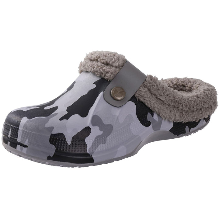Camouflage Clog mit Fellfutter, rutschfest, bequem, für Herren und Damen, Freizeit-Schuh.
