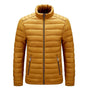 Gelbe Steppjacke für Herren, Reißverschluss, modisch, warm, Winterjacke, Outdoor-Bekleidung.
