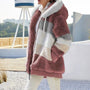 Damen Winterjacke, rosa-weiß-grau, Kunstpelz, Kapuze, warm, modisch, Outdoor-Bekleidung.